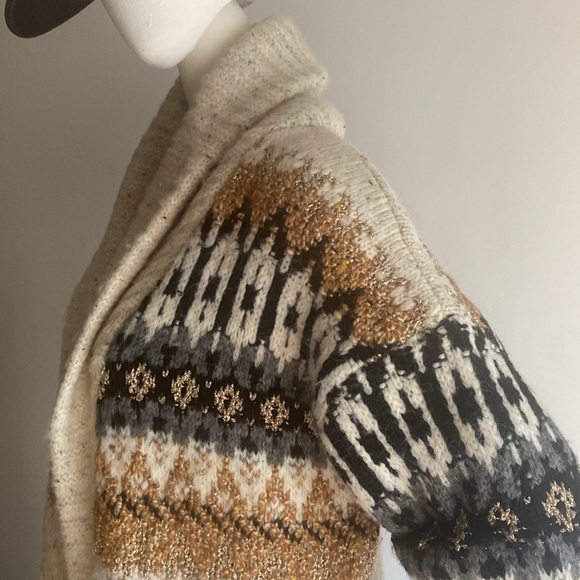 NWT Anthropologie Holiday Fairisle open Front Shawl Collar Cardigan Sz L NWT - Picture 8 of 16